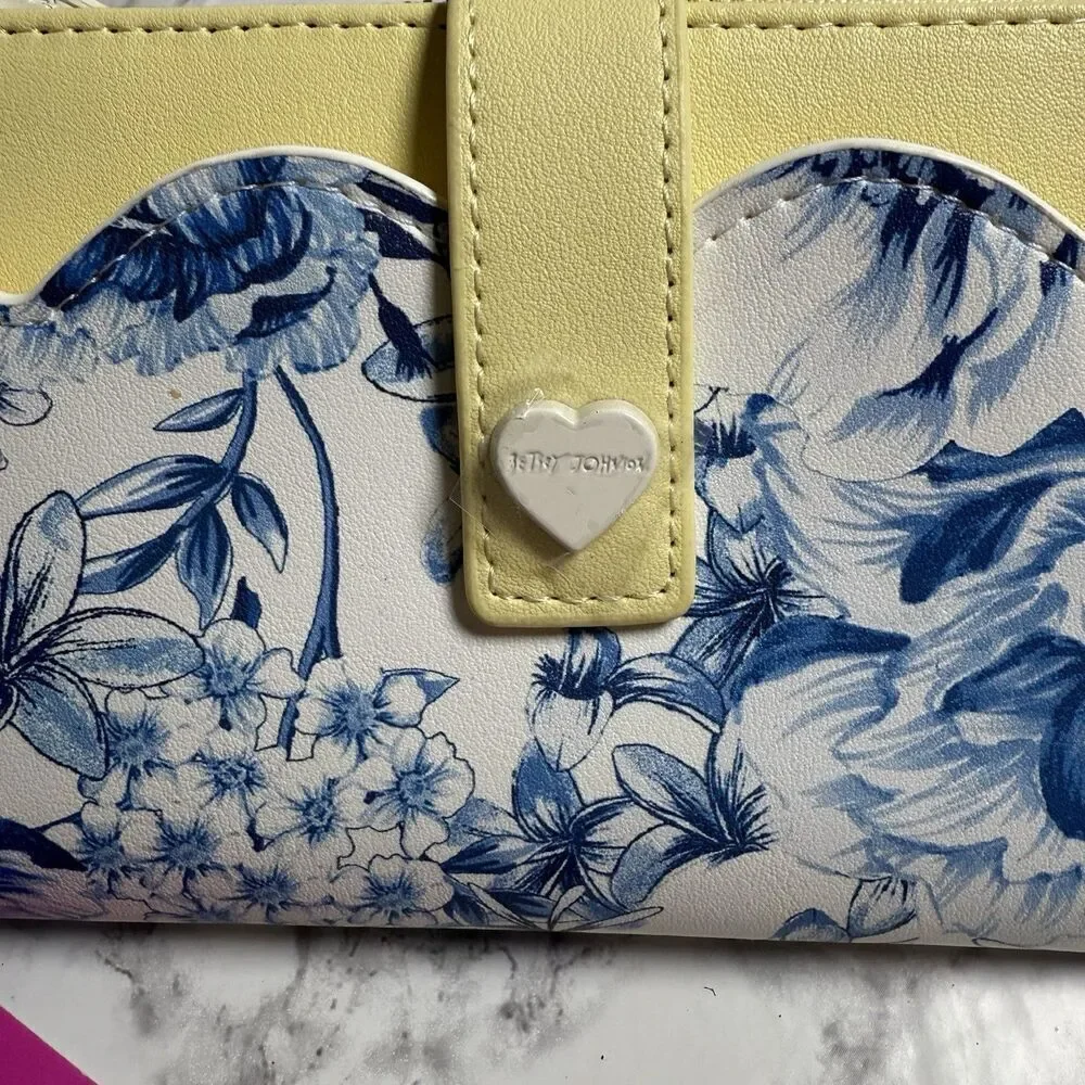 BETSEY Johnson XOPIXIE Blue Multi Floral Print Long Strap Bifold Wallet New